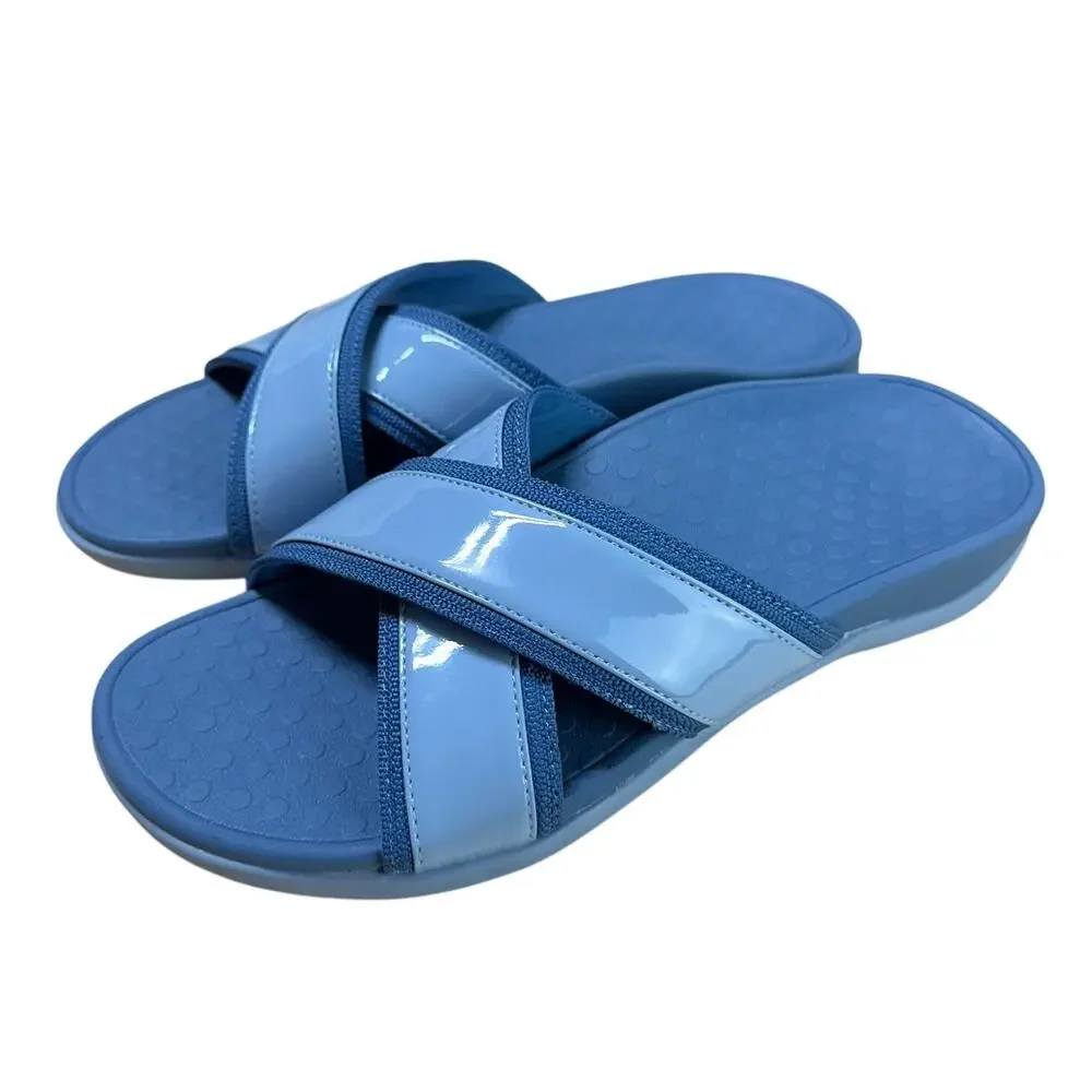 Vionic Merced Women's Cross Strap Slide Orthotic Sandals Blue Size 8 EUC